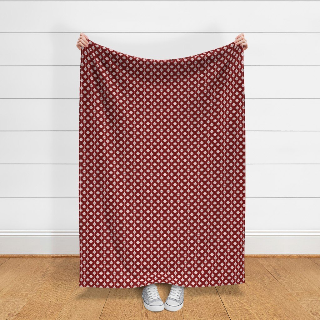 Dark Christmas Candy Apple Red with White Ball Ornaments Fabric red ornaments fabric