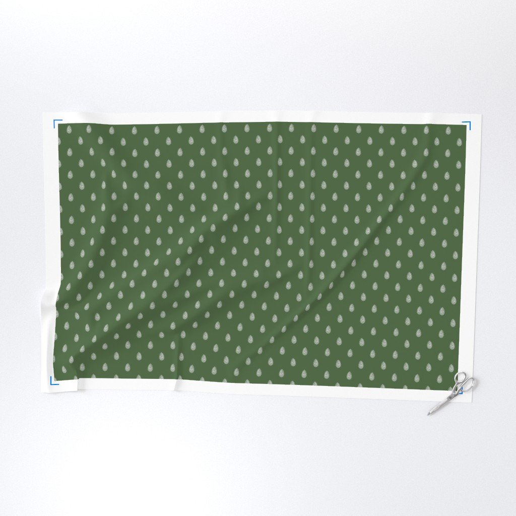 Christmas Pine Cone in Bright White on Fir Tree Green Fabric christmas cone fabric