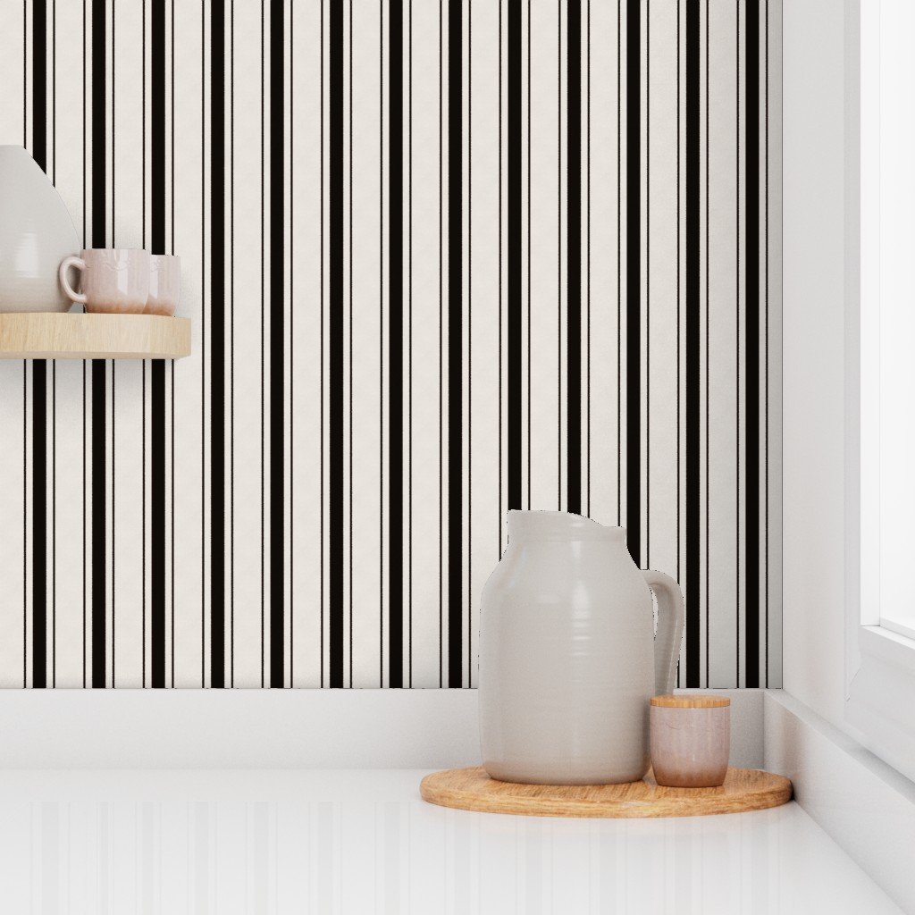 Small Coal Black Antique Vintage Mattress Ticking Stripe on Cream Interior Collection Home Styling Collection antique stripe wallpaper