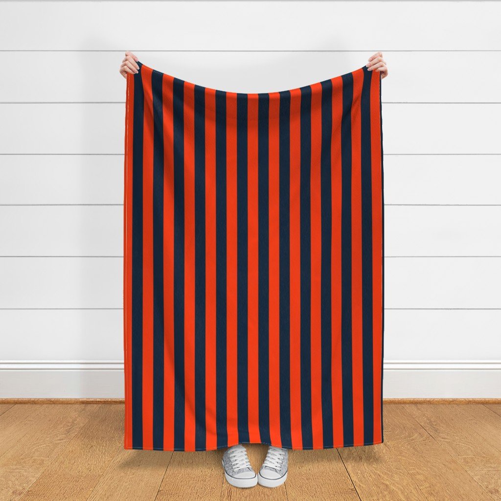 2 Inch Vertical Navy and Orange Cabana Stripes Fabric bright orange fabric
