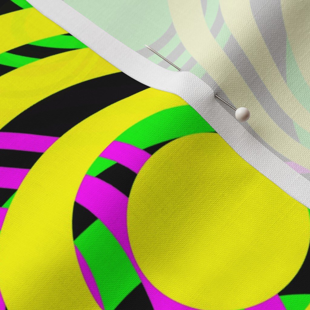 Bright Yellow Pink and Green 70s Hippy Circles Fabric disco print fabric