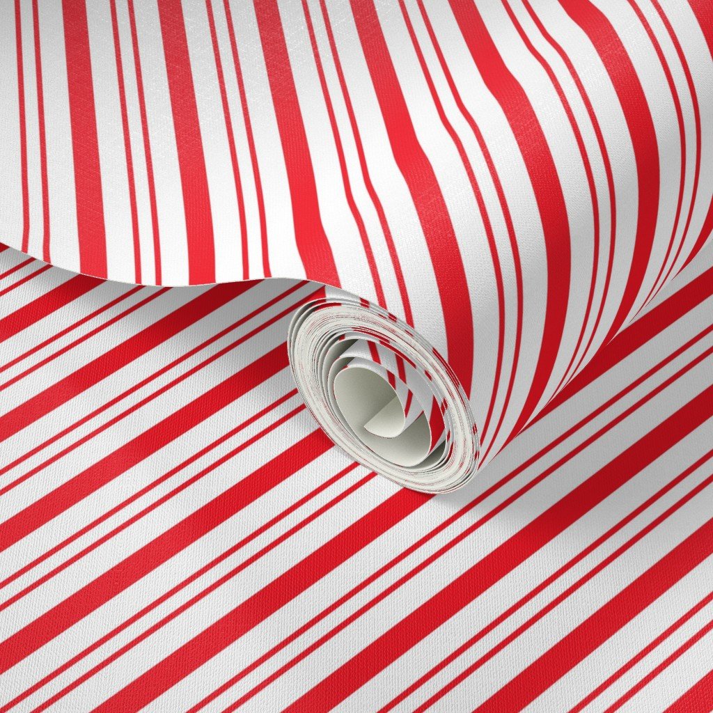 Small Classic Red Diagonal Christmas Candy Stripes Design Collection Interior Collection candy cane stripes wallpaper