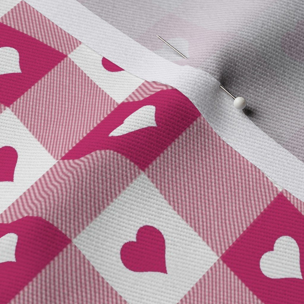 Bubble Gum and White Gingham Valentines Check with Center Heart Fabric hearts motif fabric