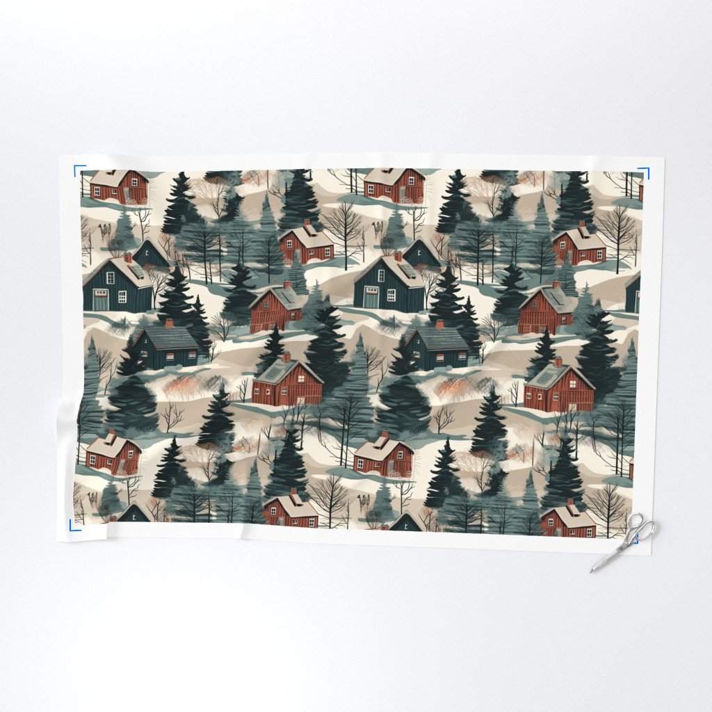 Montana Winter Cabins Montana with Evergreens Fabric montana winter cabin fabric