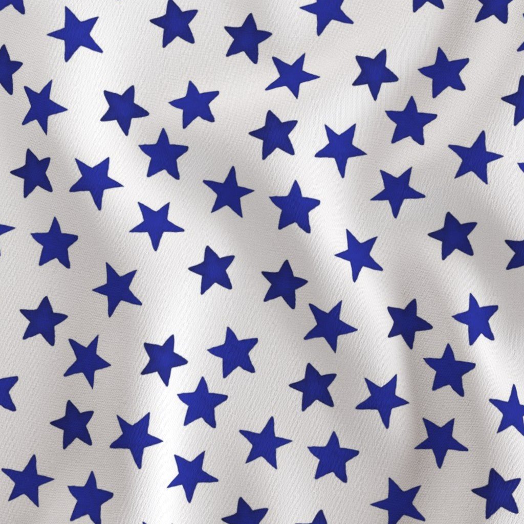 Faded Royal Blue Christmas Stars on White Fabric christmas star fabric