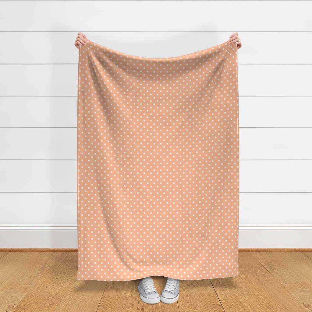 One Inch Polka Dot Spots in Peach Fuzz Color of the Year 2024 and White Fabric peach spotted peach fabric