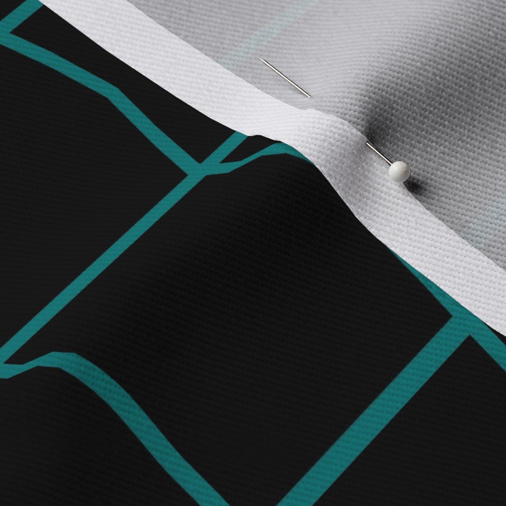 Teal and Black 2 Inch Grid Fabric black geometric fabric