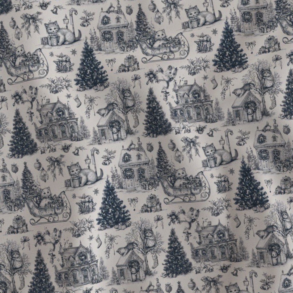 Christmas Cats Toile Midnight Navy Fabric christmas toile fabric