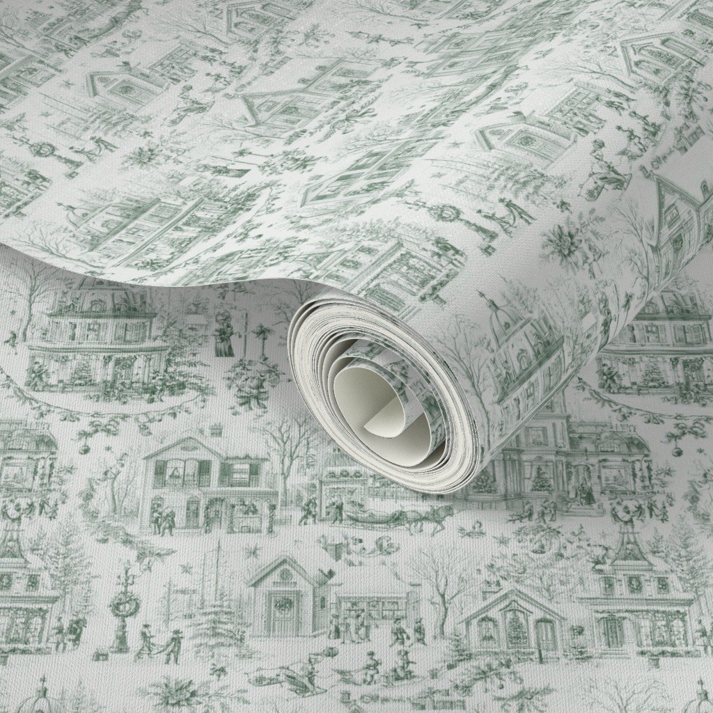 Victorian Christmas Village Toile Forest Green Home Styling Collection Home Decor Collection christmas tree wallpaper