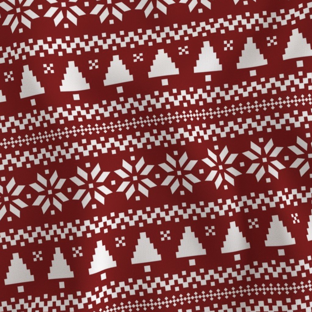 Large Dark Christmas Candy Apple Red Nordic Trees Stripe in White Fabric nordic stripe fabric