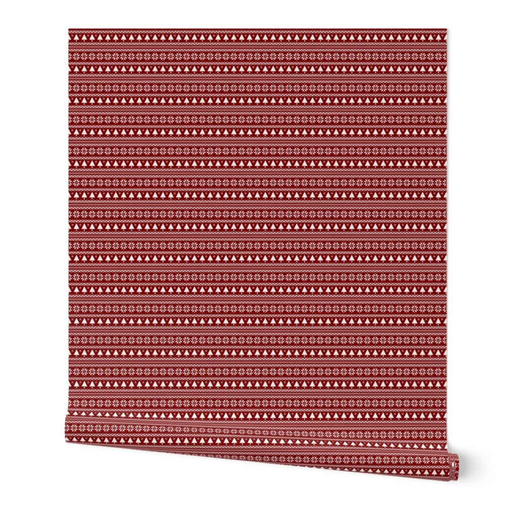 Dark Christmas Candy Apple Red Nordic Trees Stripe in White Home Styling Collection Design Collection evergreen trees wallpaper