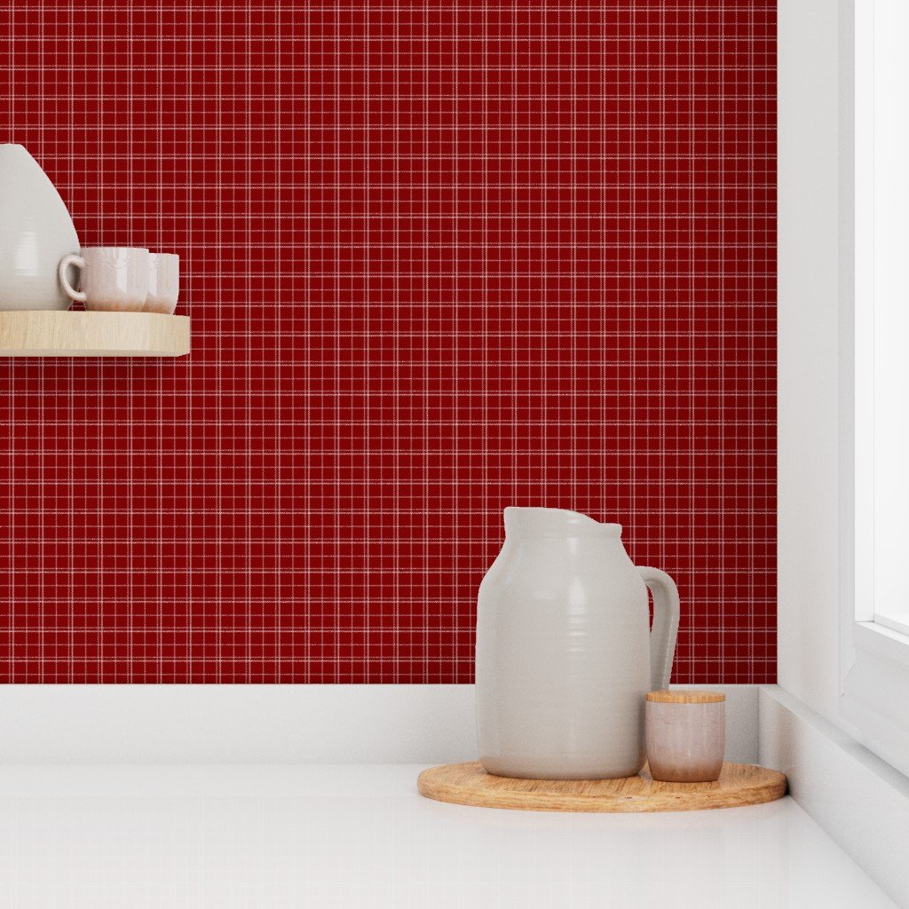 Dark Christmas Candy Apple Red Plaid Check with White Home Styling Collection Interior Collection grid pattern wallpaper