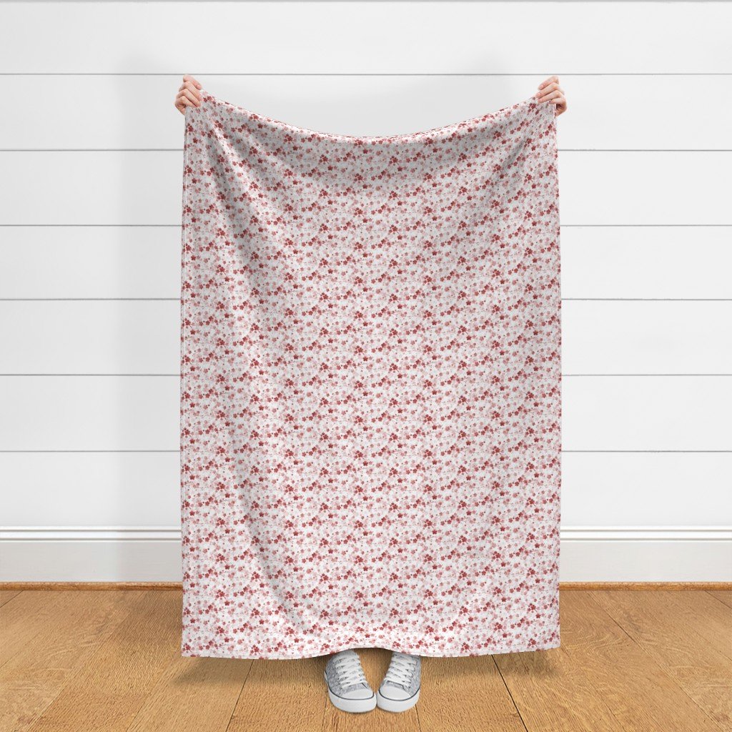 Bright Red Pastel Watercolor Cherry Blossom Flowers and Vines Fabric pastel flowers fabric