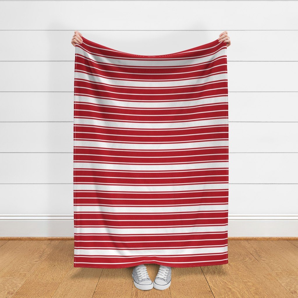 Cherry Orchard Red and White Horizontal French Stripe Fabric jumbo stripe fabric