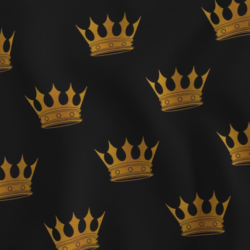 Midnight Black Faux Metallic Gold Crowns Fabric metallic gold fabric