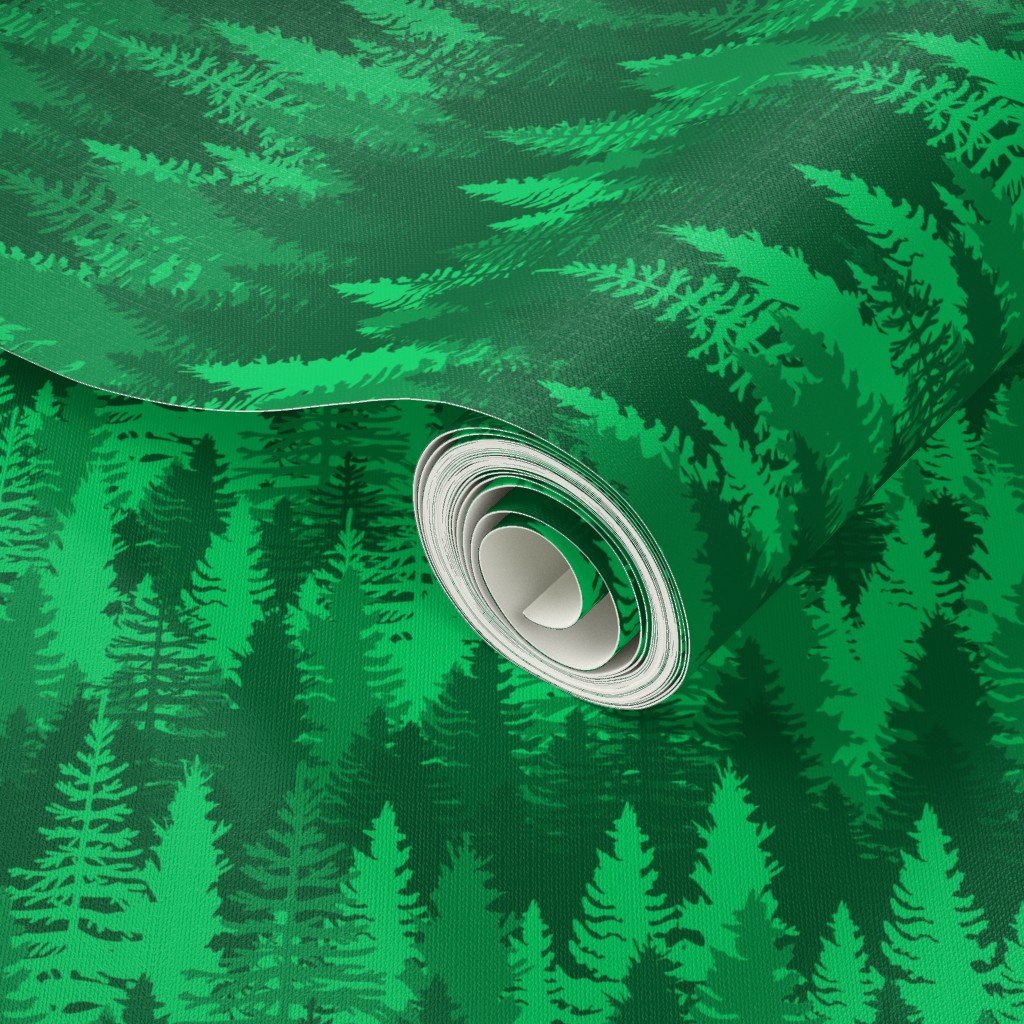 Endless Evergreen Forest with Fir Trees in Shades of Bright Green Home Styling Collection Home Decor Collection balsam tree wallpaper