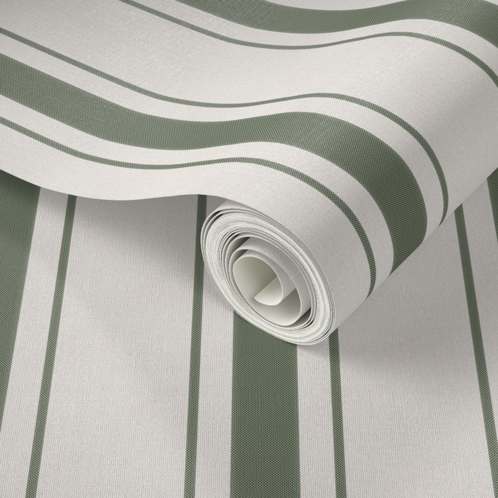 Leaf Green Antique Vintage Mattress Ticking Stripe on Cream Decor Collection Home Decor Collection antique stripe wallpaper