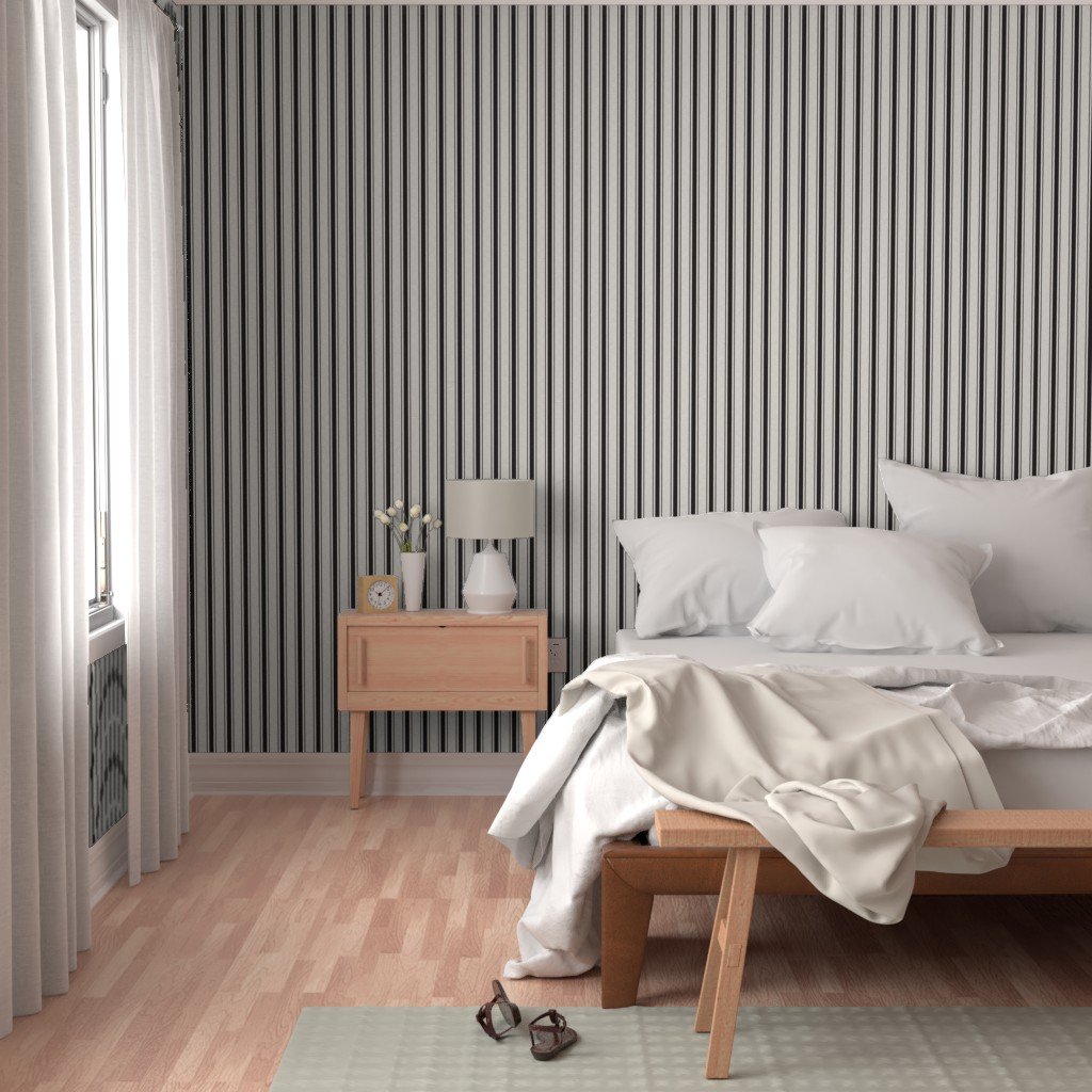 Small Coal Black Antique Vintage Mattress Ticking Stripe on Cream Interior Collection Home Styling Collection black and white wallpaper