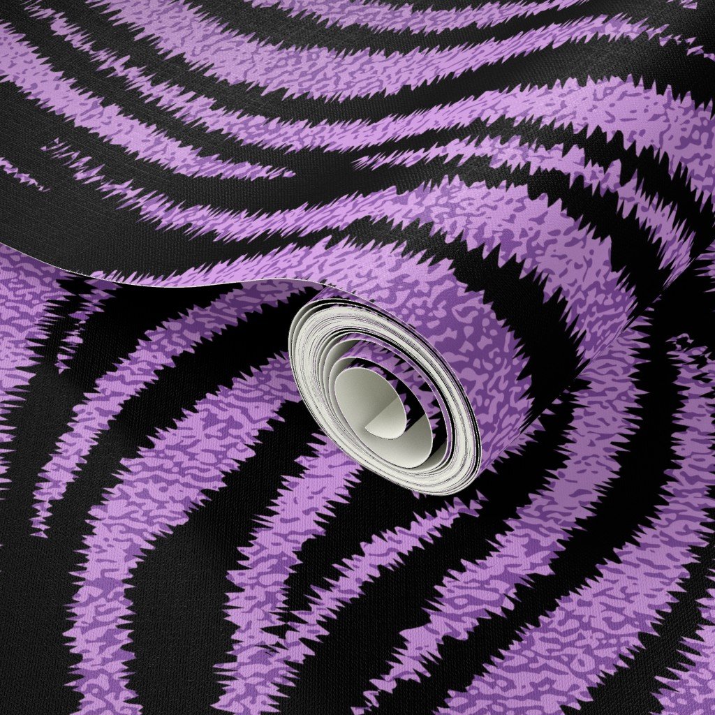 Textured Animal Striped Tiger Fur in Bold Purple Lavender and Black Design Collection Home Decor Collection animal fur wallpaper