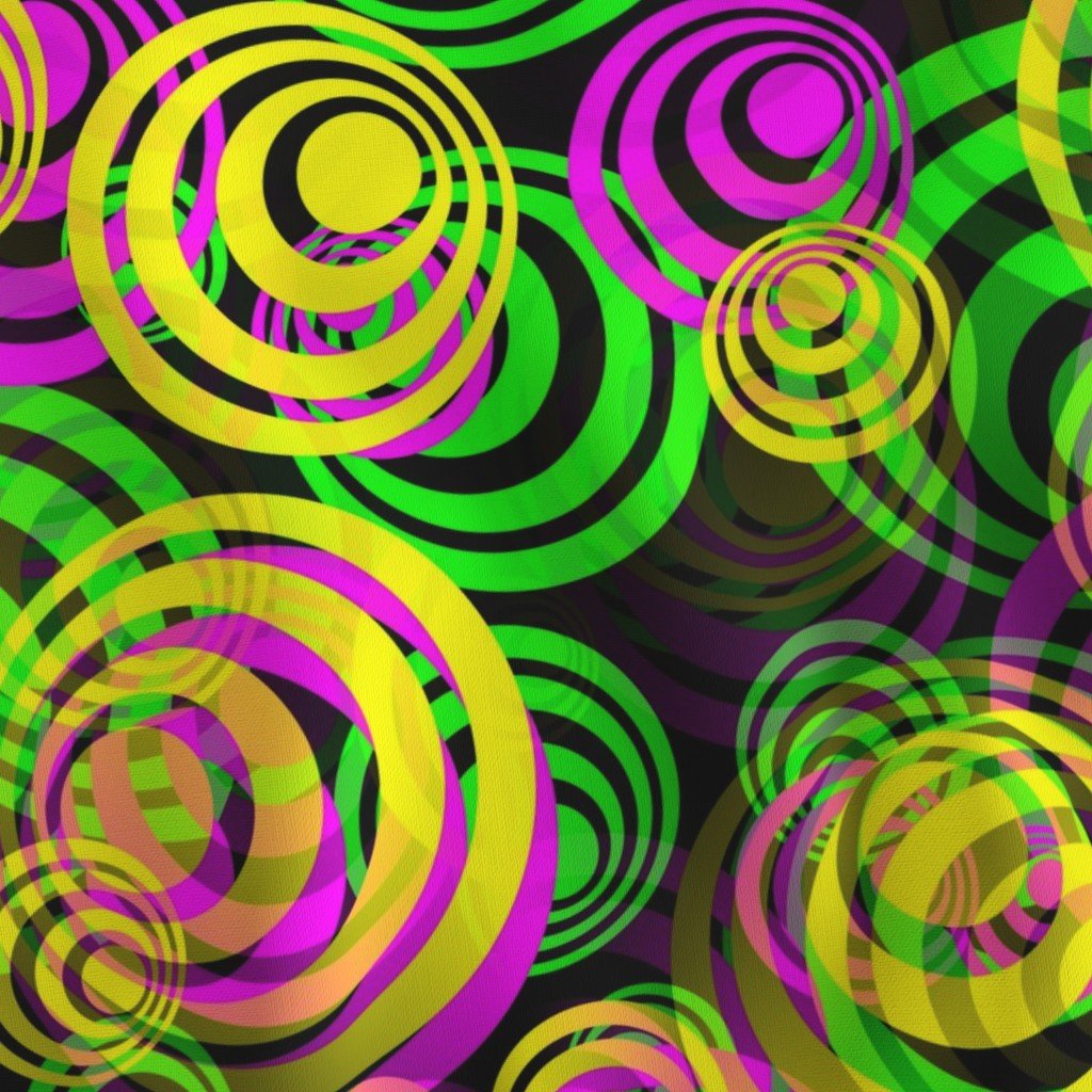Bright Yellow Pink and Green 70s Hippy Circles Fabric geometric circles fabric