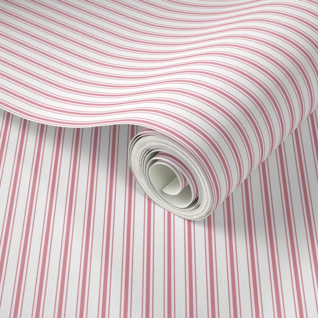 Small Vertical Nantucket Red Mattress Ticking Stripes on White Decor Collection Design Collection dusty rose wallpaper