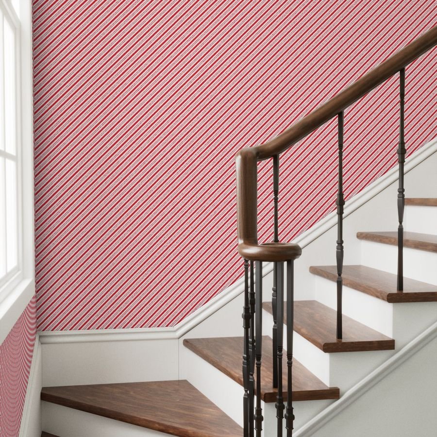 Small Classic Red Diagonal Christmas Candy Stripes Design Collection Interior Collection christmas red wallpaper