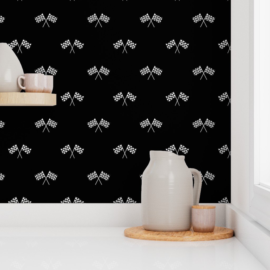 Small Black and White Classic Chequered Flags on Black Design Collection Design Collection chequered flag wallpaper
