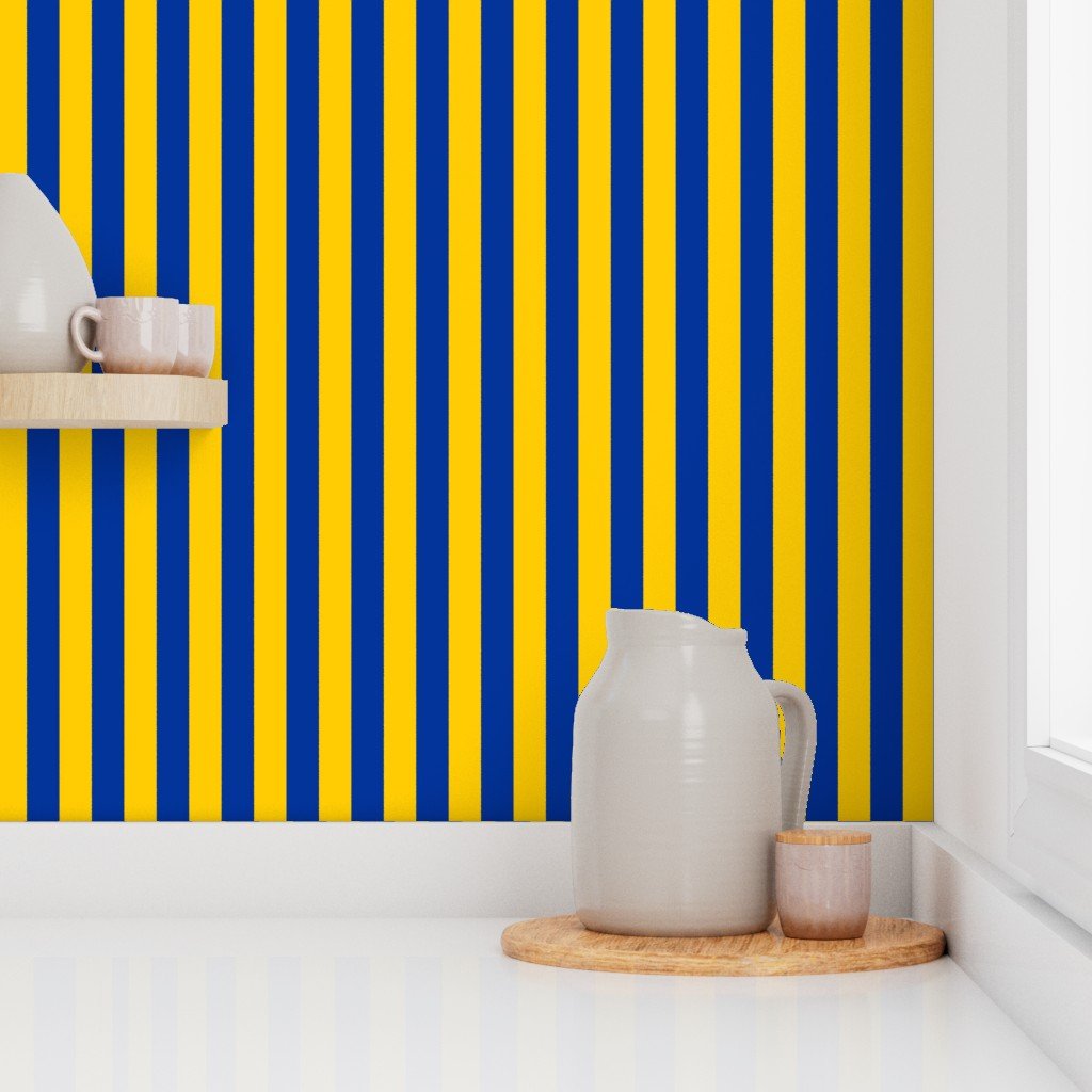 School Colors Vertical One Inch Stripe Blue and Gold Mairemont HS Interior Collection Home Styling Collection blue gold strip e wallpaper