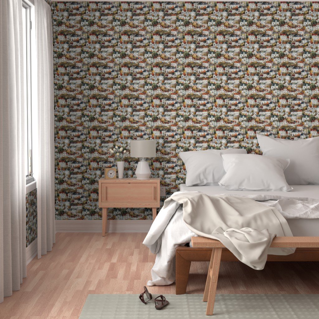 Small English Town Houses in Watercolor Decor Collection Home Styling Collection english houses wallpaper