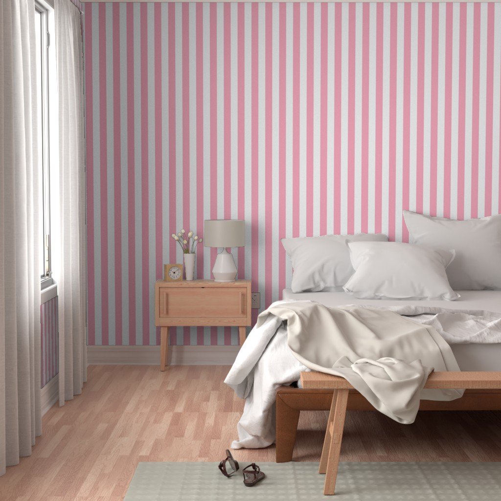 2 inch Wide Vertical Palm Beach Pink and White Cabana Stripes Home Styling Collection Home Decor Collection beach pink wallpaper