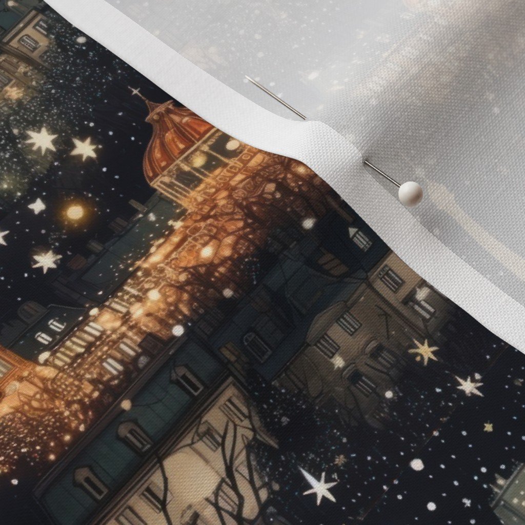 Paris City Christmas at Midnight Street Watercolor Fabric christmas village fabric