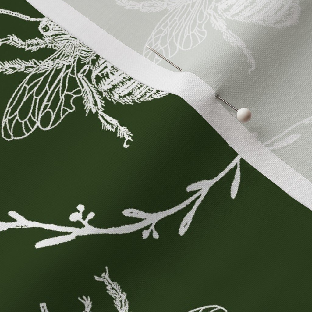 Large French Provincial Bees in Laurel Wreaths in White on Lichen Fabric honey bees fabric