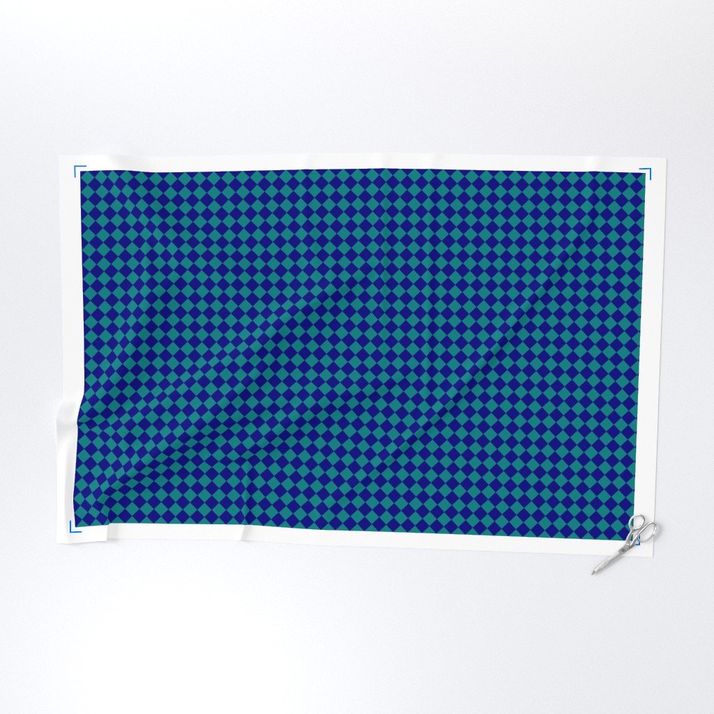 Classic Teal and Navy 1 Inch Diagonal Check Fabric checkered fabric
