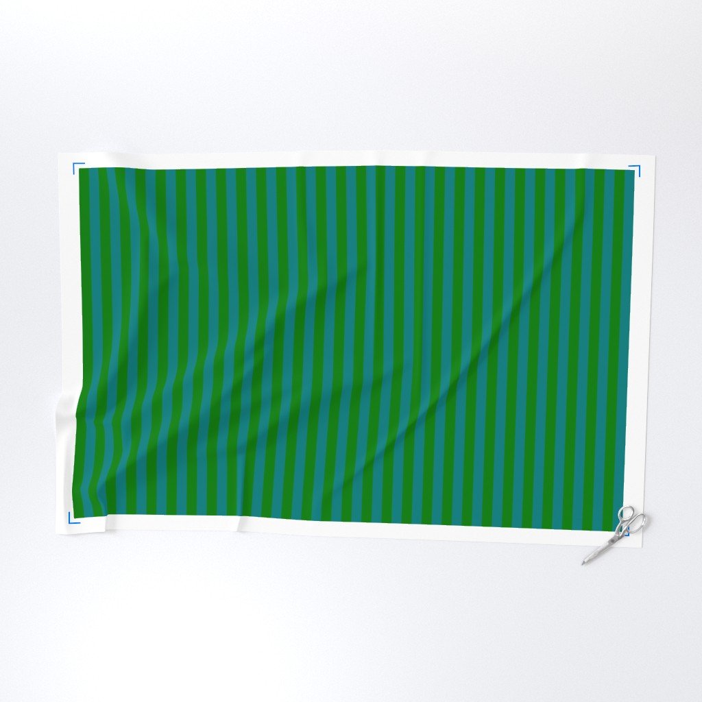 Classic Green and Teal 1 Inch Vertical Stripes Fabric cool tone teal fabric