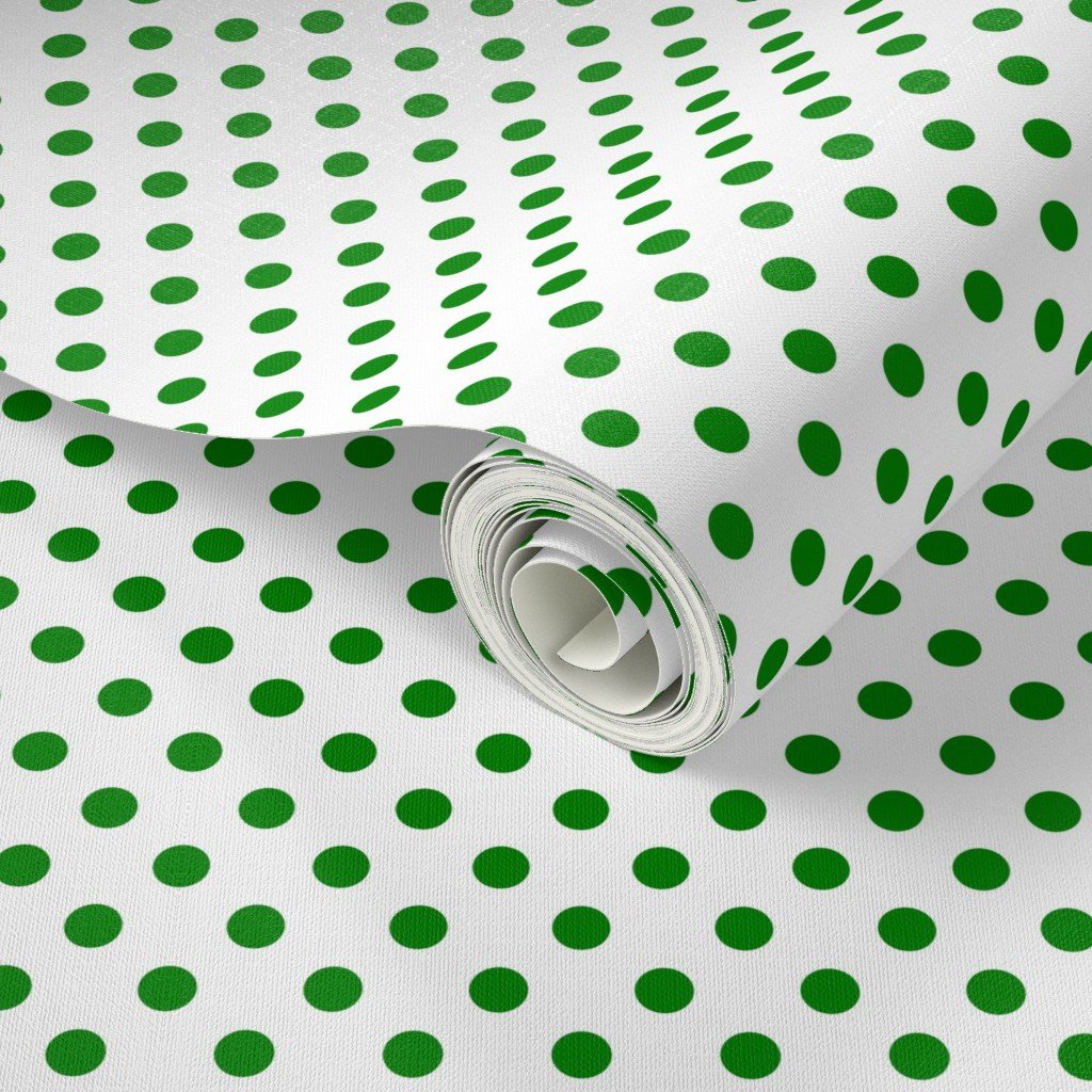 Green Spots on White 1 Inch Spacing Design Collection Home Decor Collection circle pattern wallpaper