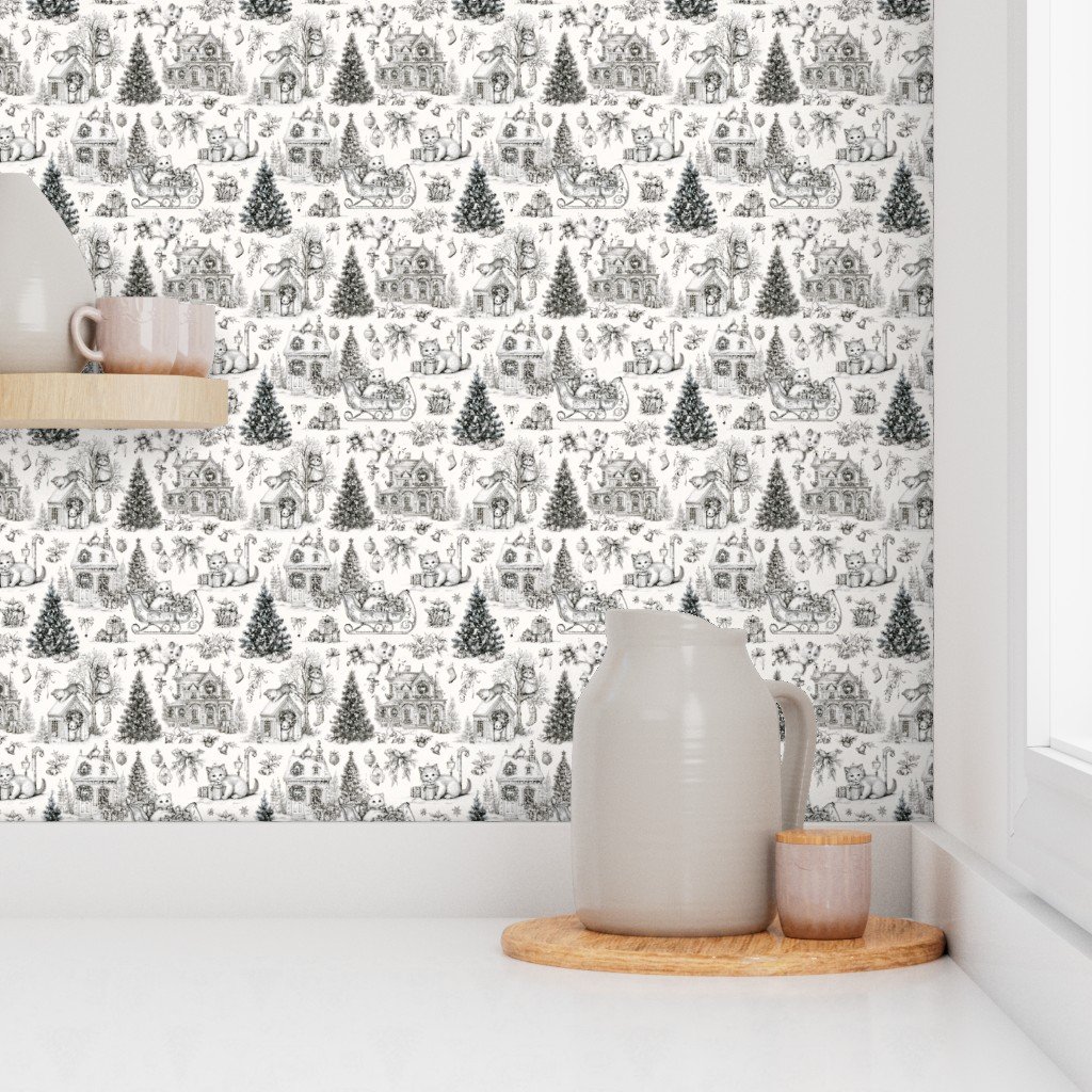 Christmas Cats Toile Black and White Home Styling Collection Home Styling Collection cat pattern wallpaper