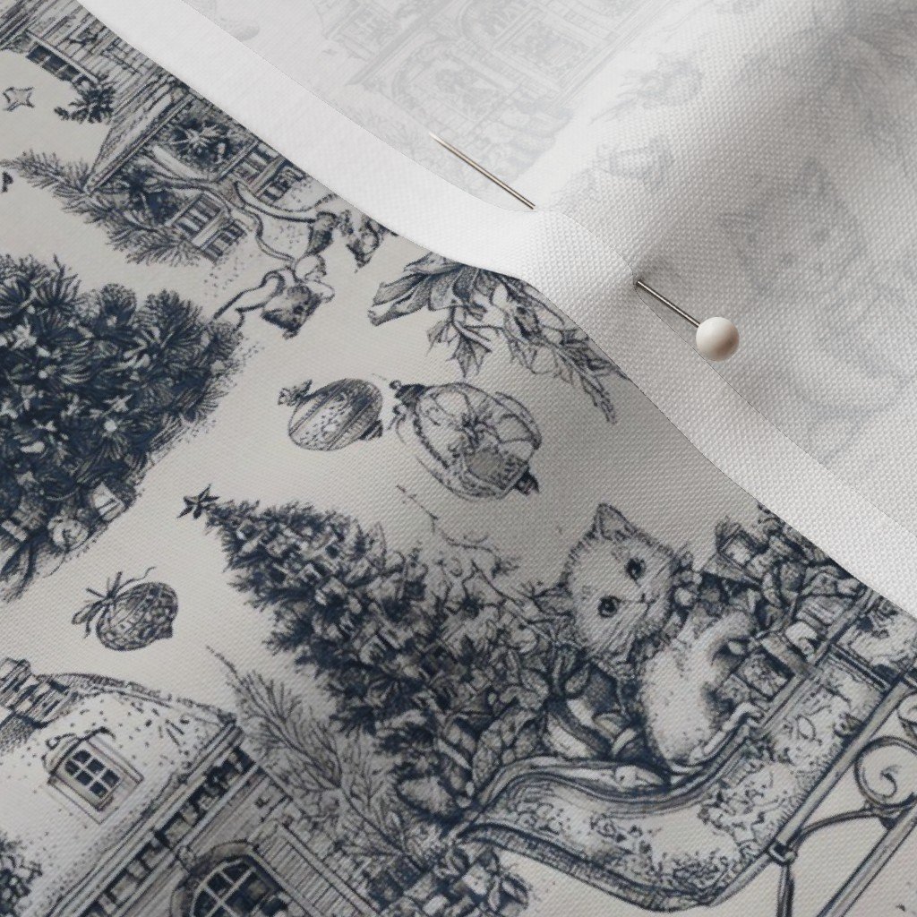 Christmas Cats Toile Midnight Navy Fabric christmas tree fabric