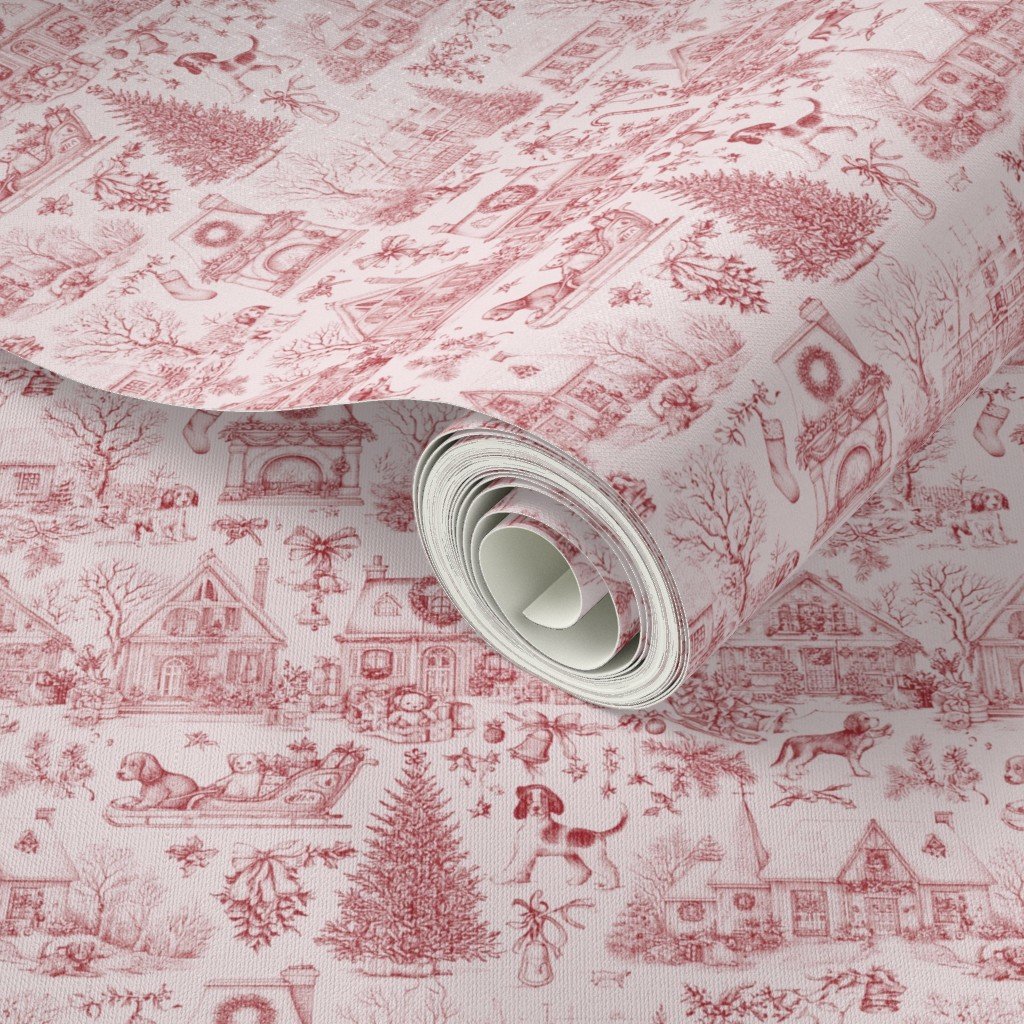Christmas Dogs Toile Christmas Red Home Decor Collection Decor Collection christmas red wallpaper