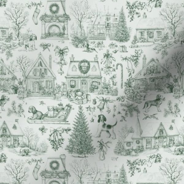 Christmas Dogs Toile Forest Green Decor Collection Design Collection christmas dogs fabric design