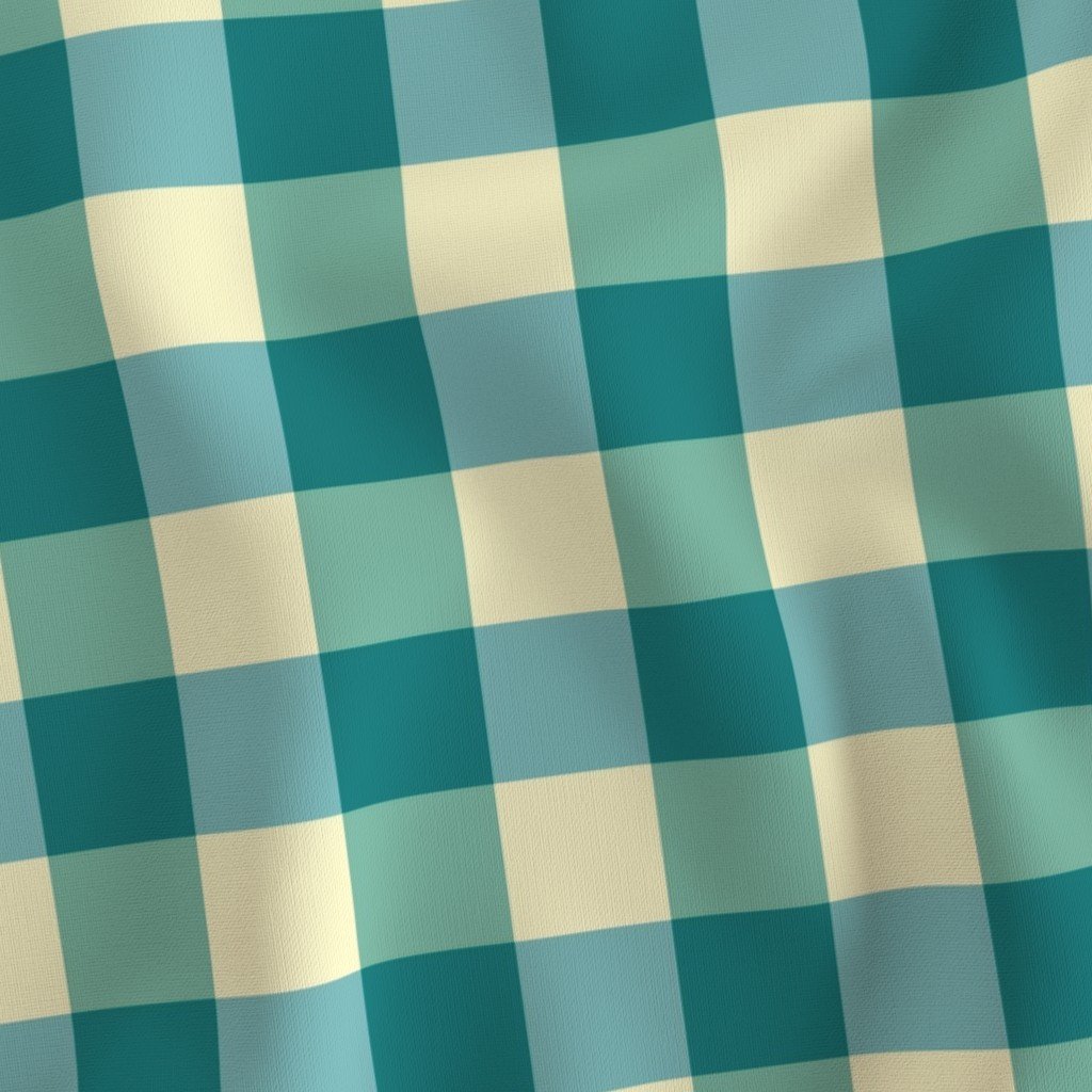 Teal and Cream White 2 Inch Gingham Fabric cream white fabric