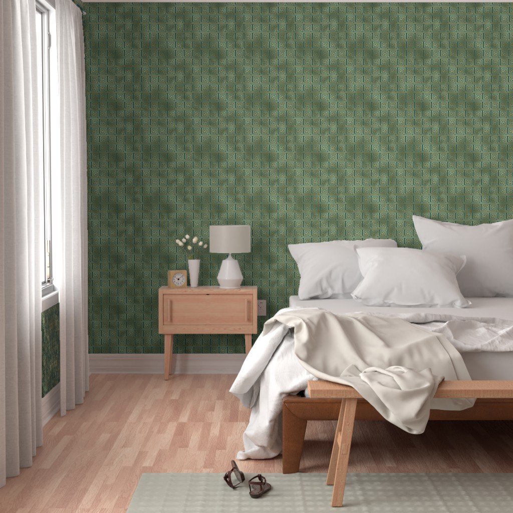 Teal and Faux Gold Foil Vintage Art Deco Greek Key Pattern Interior Collection Interior Collection gold foil wallpaper