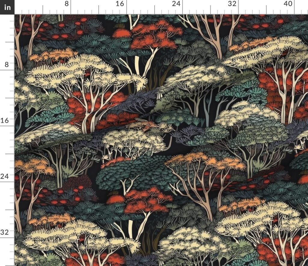 Japanese Tranquility Garden Endless Forest Fabric design