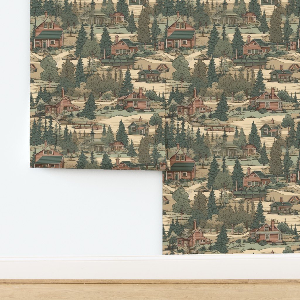 Montana Treescape Evergreens with Cabins Home Styling Collection design