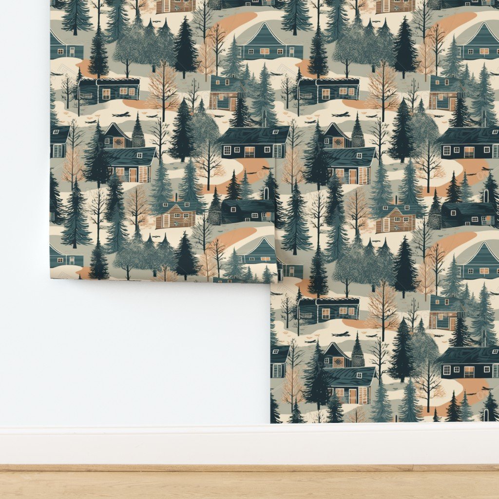 Montana Winter Cabins Montana with Evergreens Home Decor Collection design