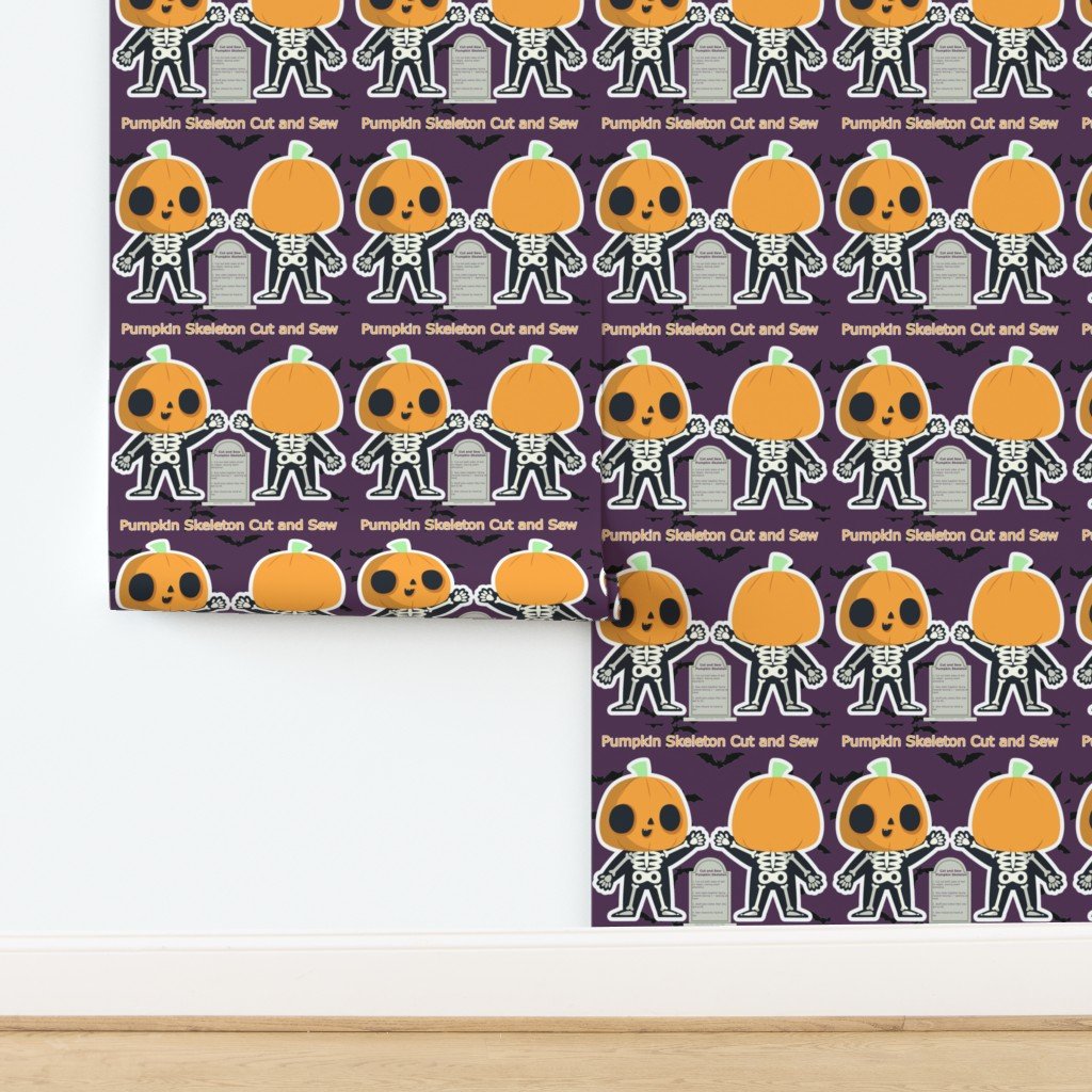 Cut and Sew Halloween Orange Pumpkin Skeleton Doll Project Wallpaper design