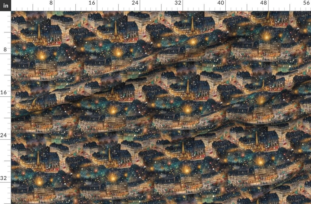 Paris New Year Celebration Street Party with Street Lights and Fabric design