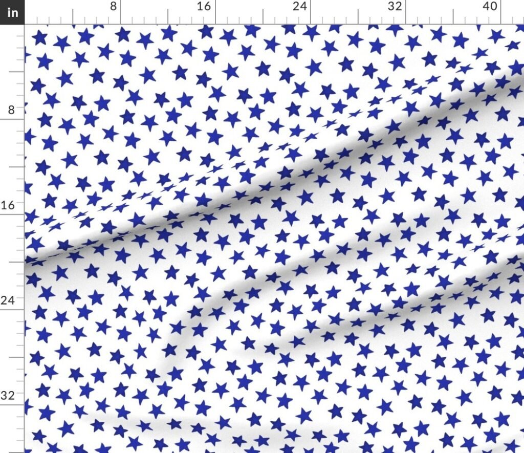 Faded Royal Blue Christmas Stars on White Fabric design