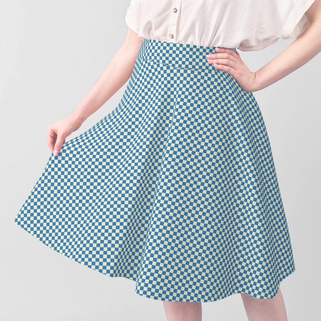 Cornflower Blue and Cream Checkerboard Squares Fabric cornflower and cream fabric