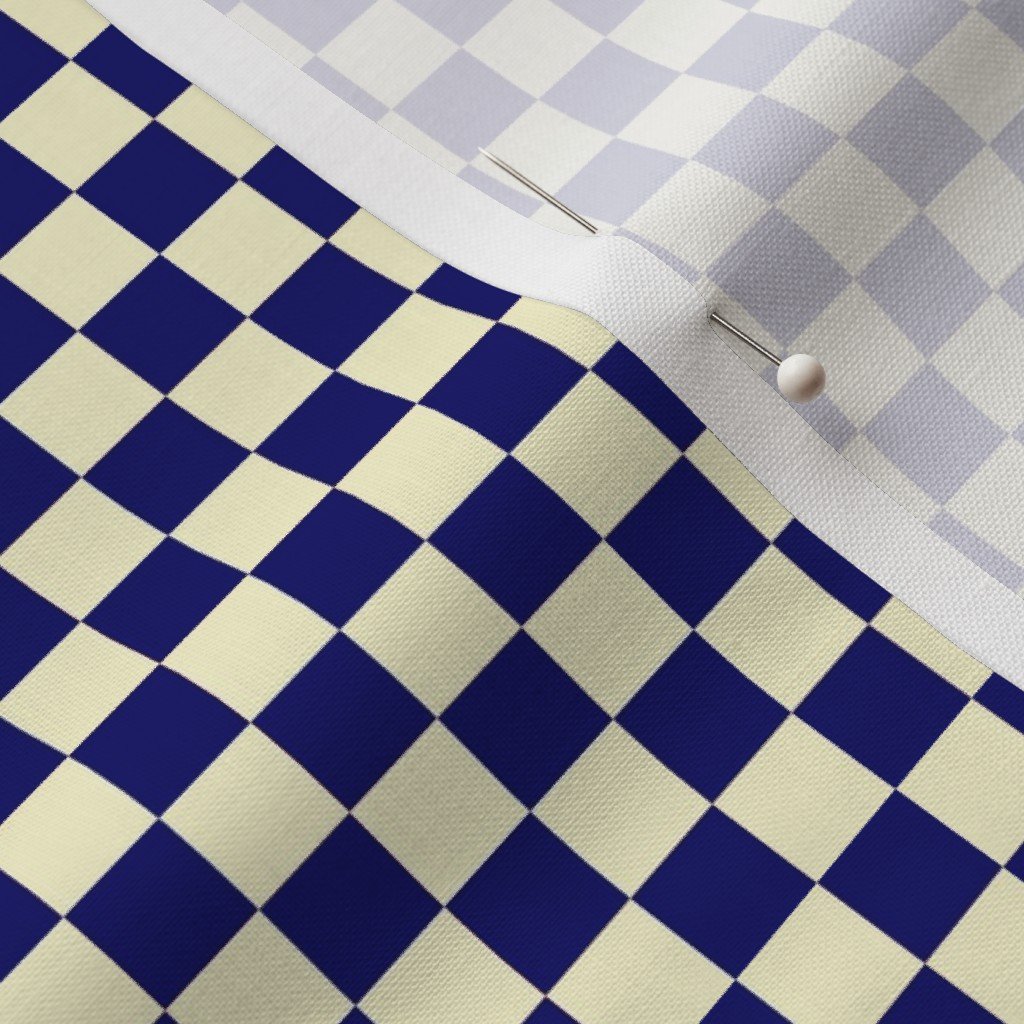 Navy Blue and Cream Checkerboard Squares Fabric navy blue fabric
