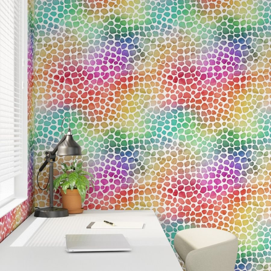 Rainbow Bright Pastel Mosaic Watercolor Spots in Mirror Repeat Decor Collection Home Styling Collection mosaic dots wallpaper